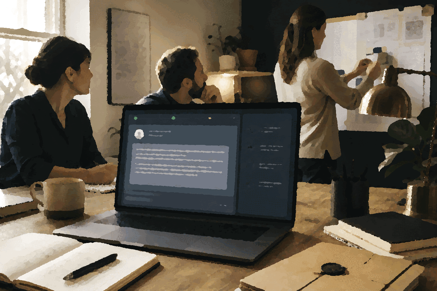 A governed product workflow keeps AI participant roles, permissions, approval paths, and audit evidence visible.