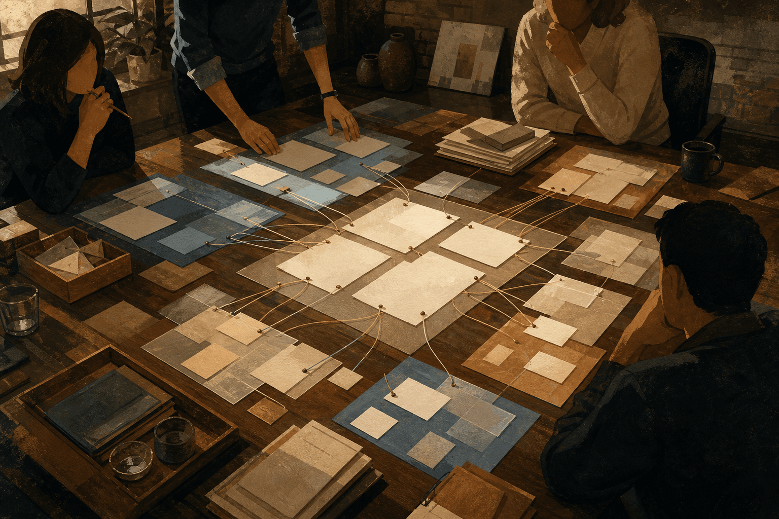 Separate streams of work converge into one shared room with visible context, approvals, and receipts.